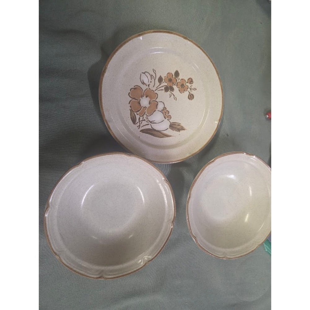 Baroque Autumn Fair Hearthside Stoneware Plate and Bowls Set of 3 Japan Floral